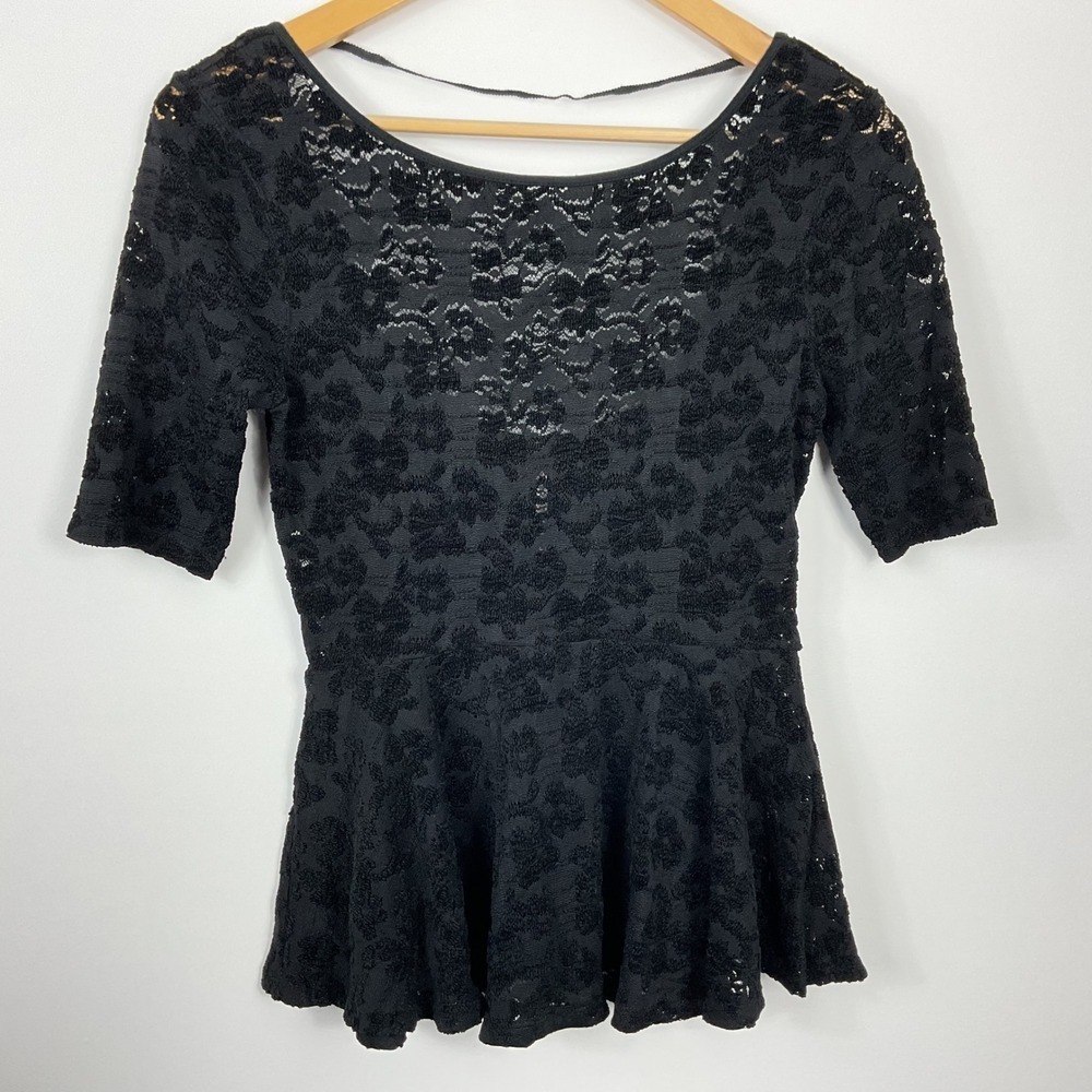 Free People Black Second Chance Lace Peplum Top Womens Size Small